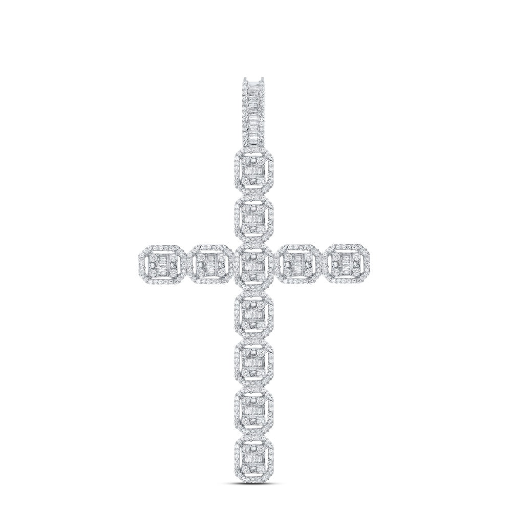 2.35 Ctw Natural Diamond Hiphop Cross Religious Pendant in 10k White Gold