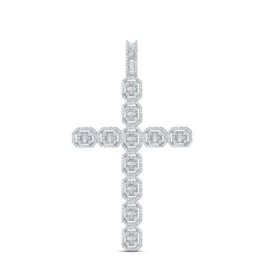 2.35 Ctw Natural Diamond Hiphop Cross Religious Pendant in 10k White Gold