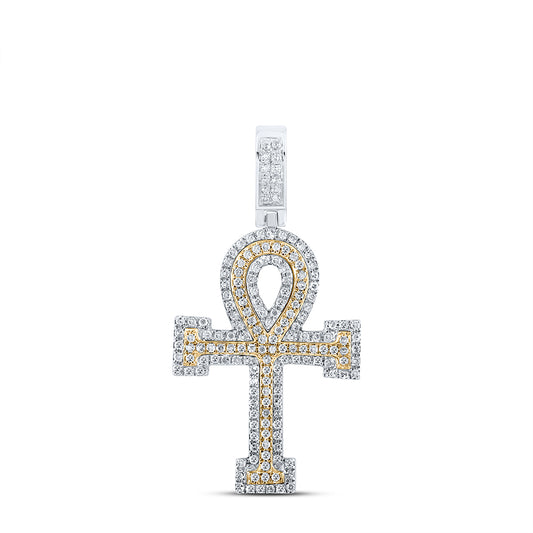 0.48 Ctw Natural Diamond Ankh Religious Pendant in 10k Two-tone Gold