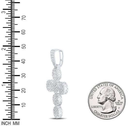 2.09 Ctw Natural Diamond Floral Cross Religious Pendant in 10k White Gold