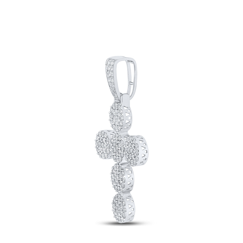 2.09 Ctw Natural Diamond Floral Cross Religious Pendant in 10k White Gold