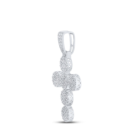 2.09 Ctw Natural Diamond Floral Cross Religious Pendant in 10k White Gold
