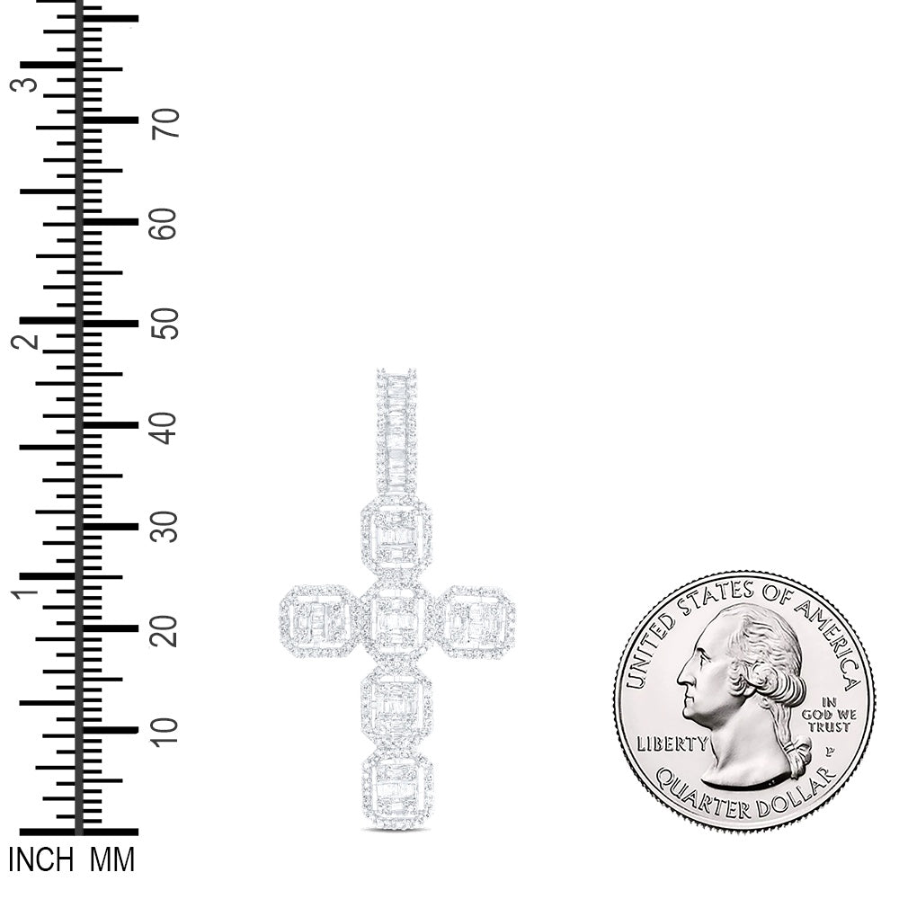 1.13 Ctw Natural Diamond Cross Religious Pendant in 10k White Gold