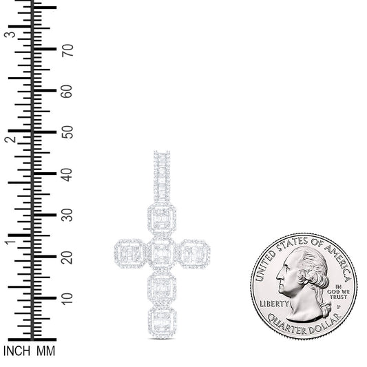 1.13 Ctw Natural Diamond Cross Religious Pendant in 10k White Gold