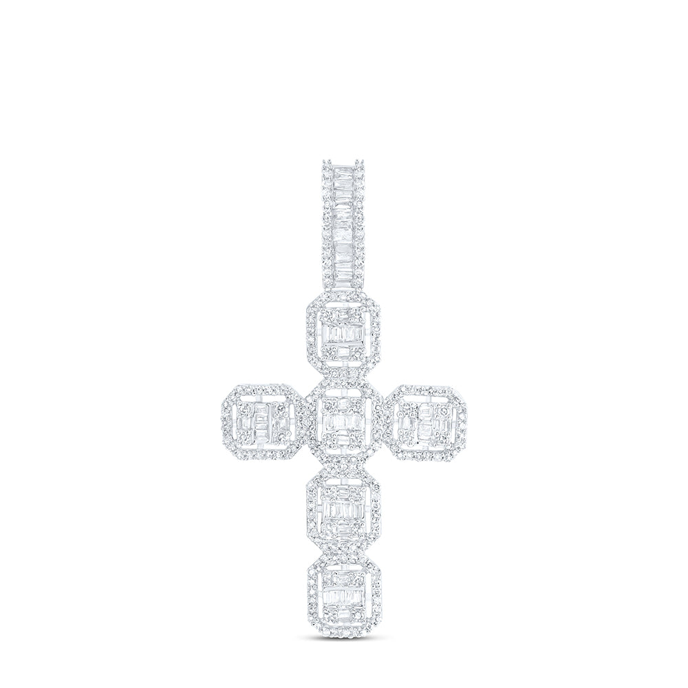 1.13 Ctw Natural Diamond Cross Religious Pendant in 10k White Gold