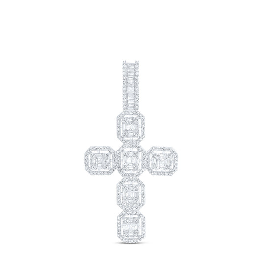 1.13 Ctw Natural Diamond Cross Religious Pendant in 10k White Gold