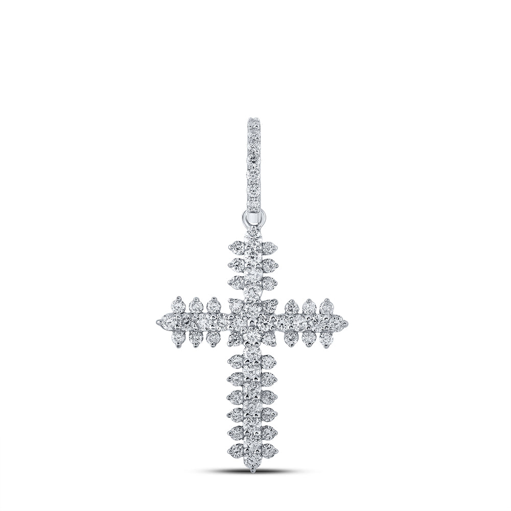 0.78 Ctw Natural Diamond Cross Religious Pendant in 10k White Gold