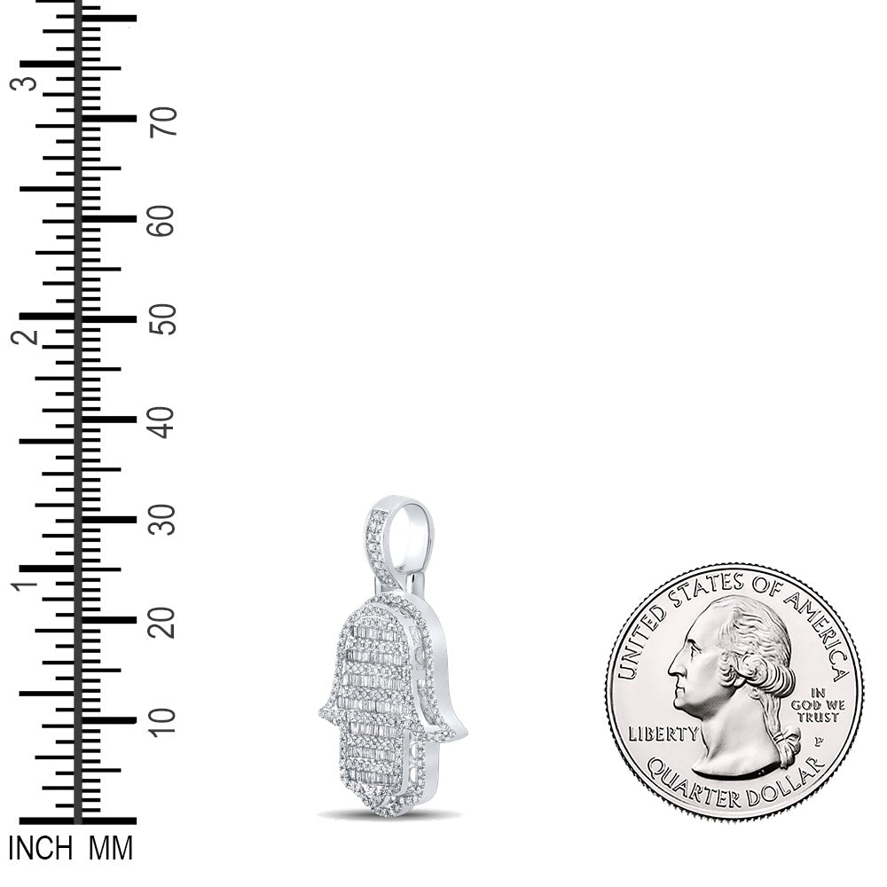 0.9 Ctw Natural Diamond Hiphop Hamza Religious Pendant in 10k White Gold