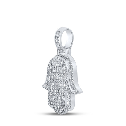 0.9 Ctw Natural Diamond Hiphop Hamza Religious Pendant in 10k White Gold