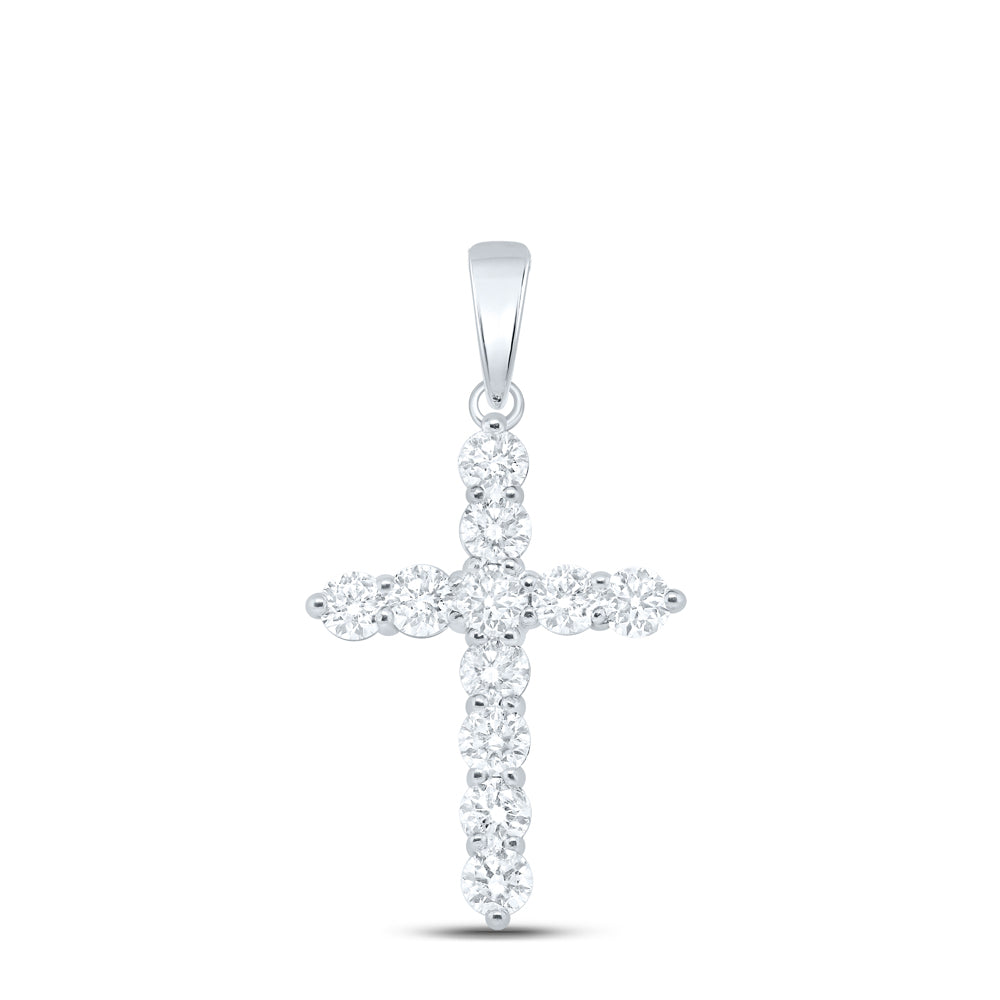 1.48 Ctw Natural Diamond Tennis One Row Cross Pendant in 10k White Gold