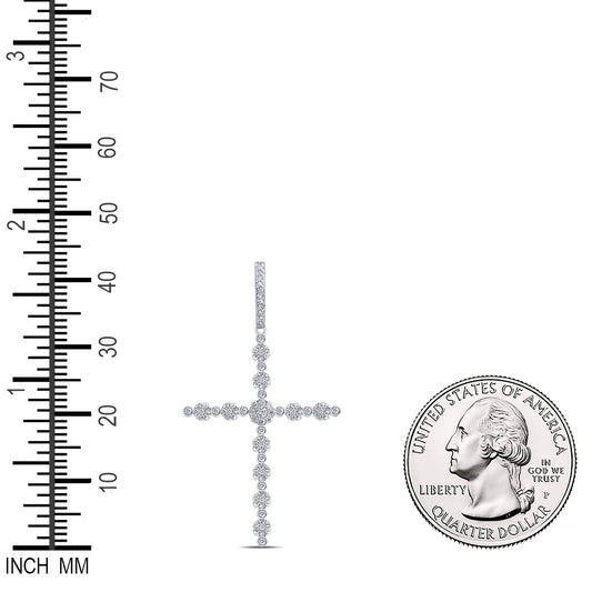 0.74 Ctw Natural Diamond Floral Cross Religious Pendant in 10k White Gold