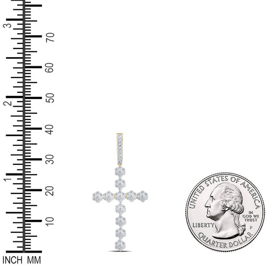 1.42 Ctw Natural Diamond Cross Religious Pendant in 10k Yellow Gold