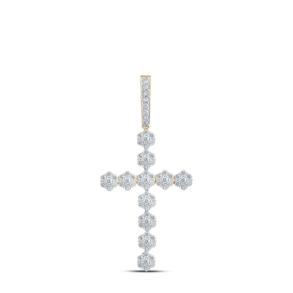 1.42 Ctw Natural Diamond Cross Religious Pendant in 10k Yellow Gold