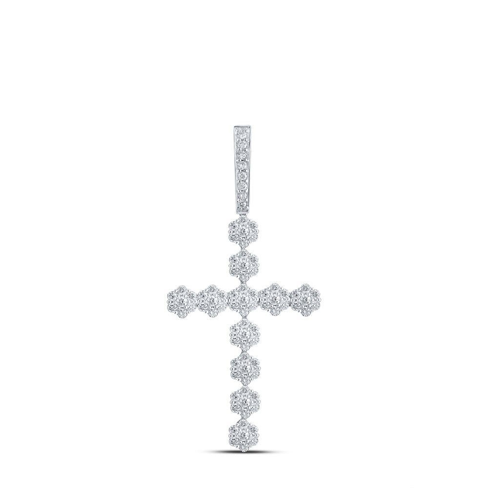 1.42 Ctw Natural Diamond Cross Religious Pendant in 10k White Gold