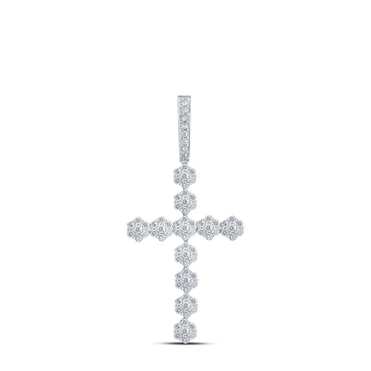 1.42 Ctw Natural Diamond Cross Religious Pendant in 10k White Gold