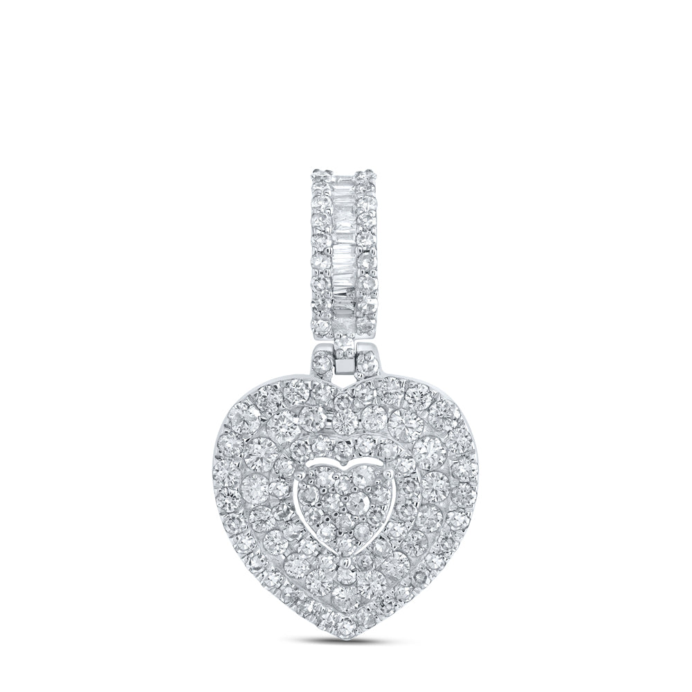 1.18 Ctw Natural Diamond Cluster Heart Pendant in 10k White Gold