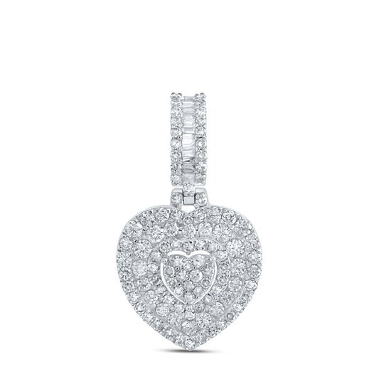 1.18 Ctw Natural Diamond Cluster Heart Pendant in 10k White Gold