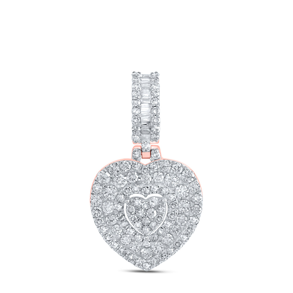 1.09 Ctw Natural Diamond Cluster Heart Pendant in 10k Rose Gold