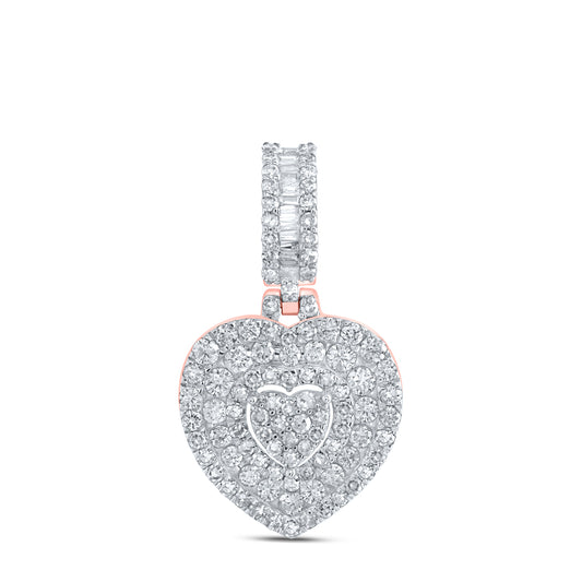 1.09 Ctw Natural Diamond Cluster Heart Pendant in 10k Rose Gold