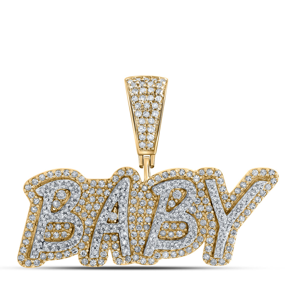 0.85 Ctw Natural Diamond Baby Nameplate Pendant in 10k Yellow Gold