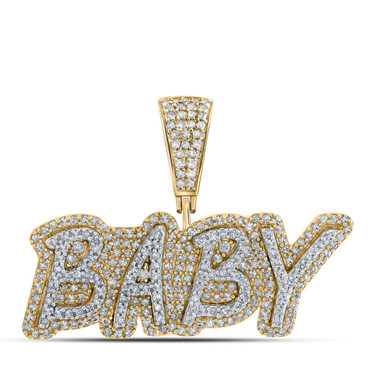 0.85 Ctw Natural Diamond Baby Nameplate Pendant in 10k Yellow Gold