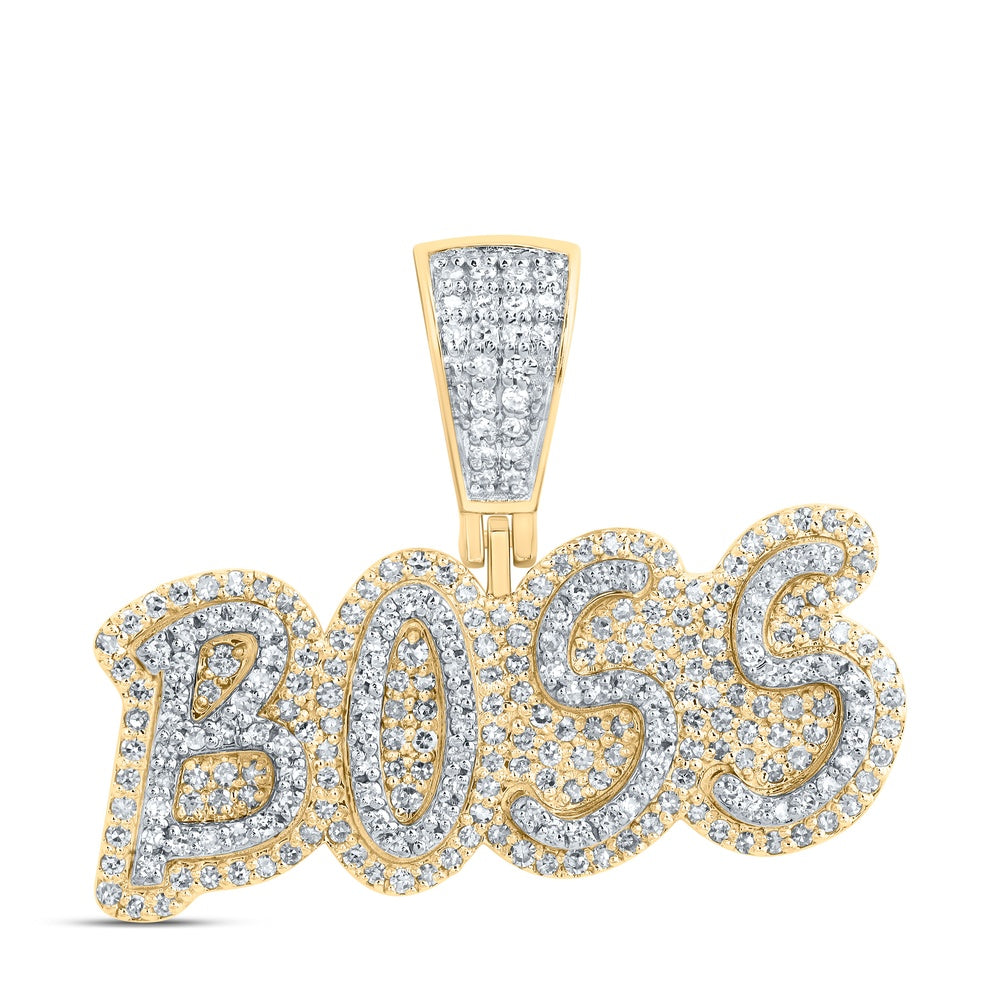 0.78 Ctw Natural Diamond BOSS Nameplate Pendant in 10k Yellow Gold