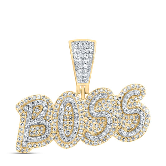 0.78 Ctw Natural Diamond BOSS Nameplate Pendant in 10k Yellow Gold