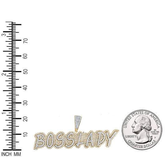 1.49 Ctw Natural Diamond Bosslady Nameplate Pendant in 10k Yellow Gold
