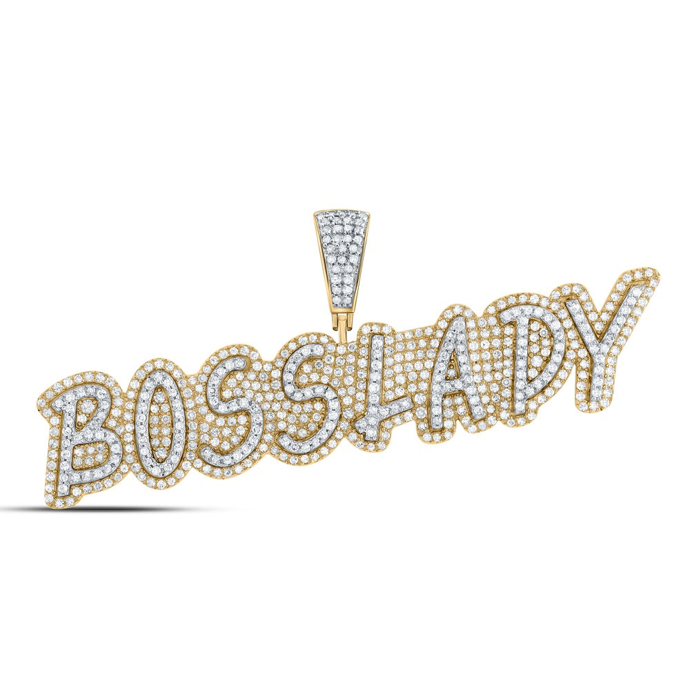 1.49 Ctw Natural Diamond Bosslady Nameplate Pendant in 10k Yellow Gold