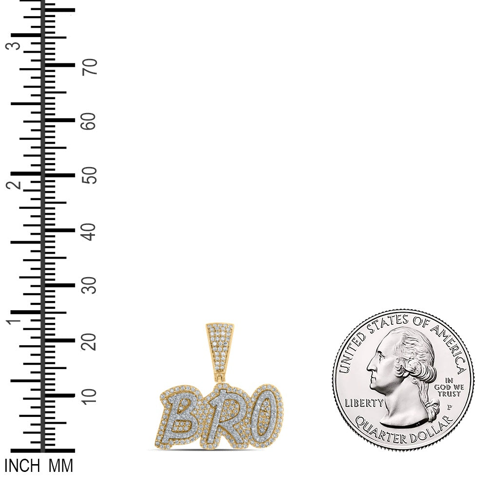 0.65 Ctw Natural Diamond Hiphop BRO Nameplate Pendant in 10k Yellow Gold