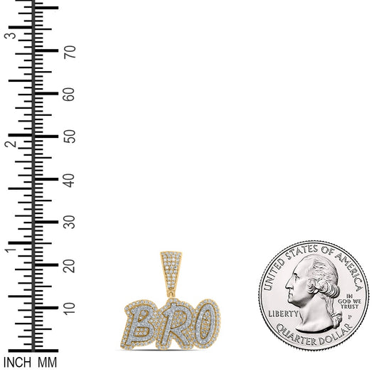 0.65 Ctw Natural Diamond Hiphop BRO Nameplate Pendant in 10k Yellow Gold