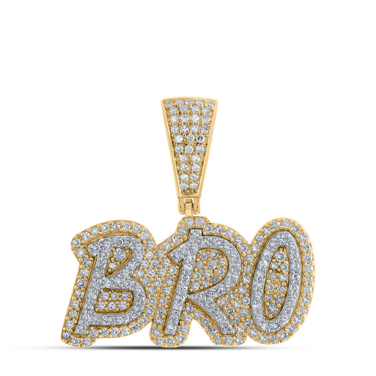 0.65 Ctw Natural Diamond Hiphop BRO Nameplate Pendant in 10k Yellow Gold