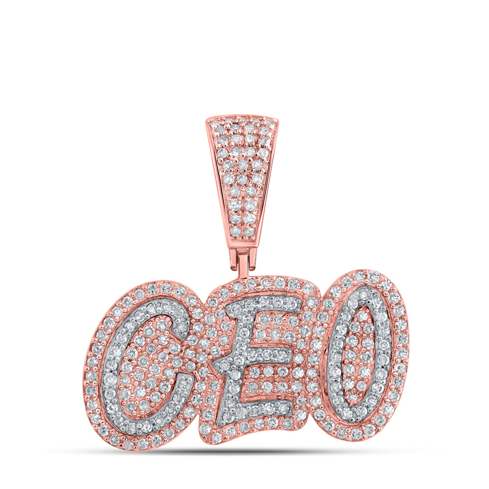 0.64 Ctw Natural Diamond CEO Nameplate Pendant in 10k Rose Gold