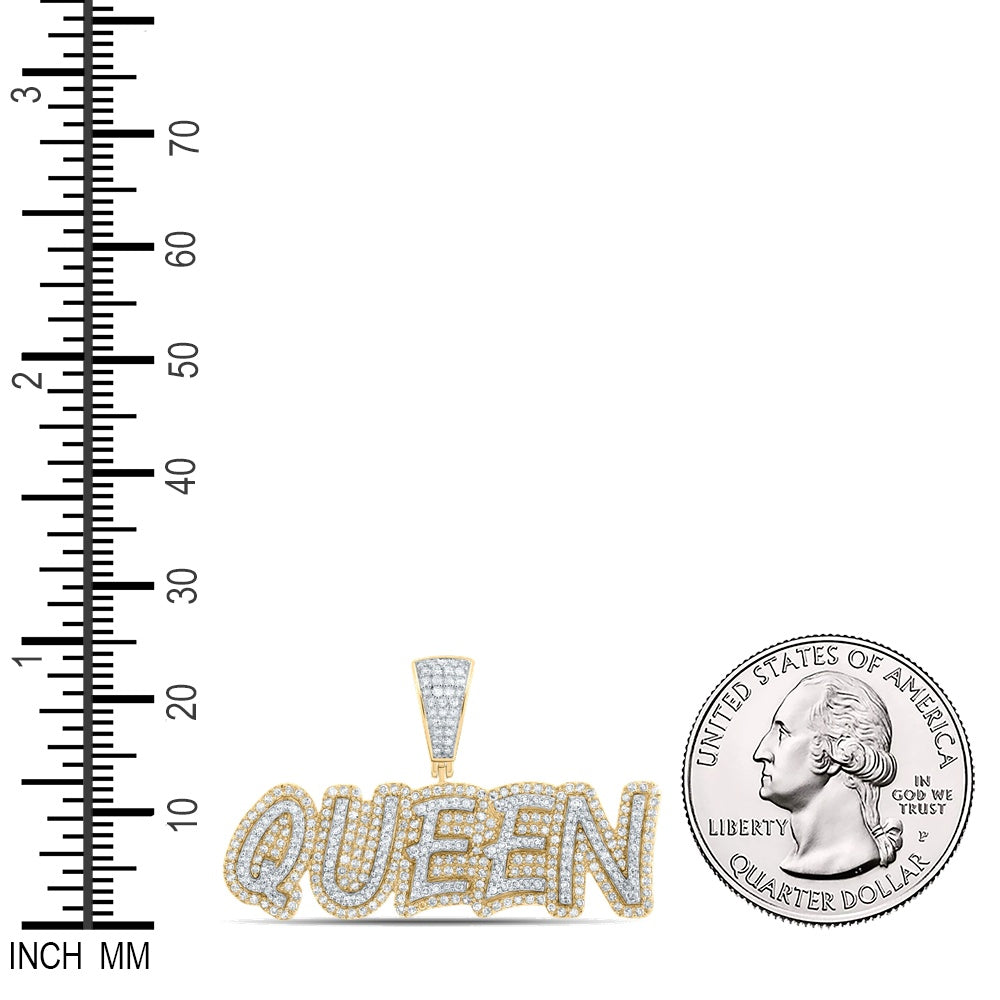 1.04 Ctw Natural Diamond Hiphop QUEEN Nameplate Pendant in 10k Yellow Gold