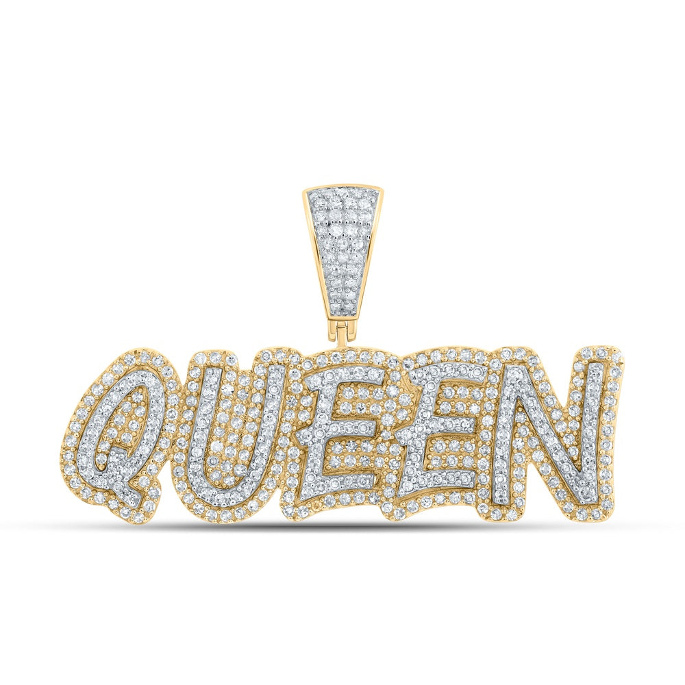 1.04 Ctw Natural Diamond Hiphop QUEEN Nameplate Pendant in 10k Yellow Gold