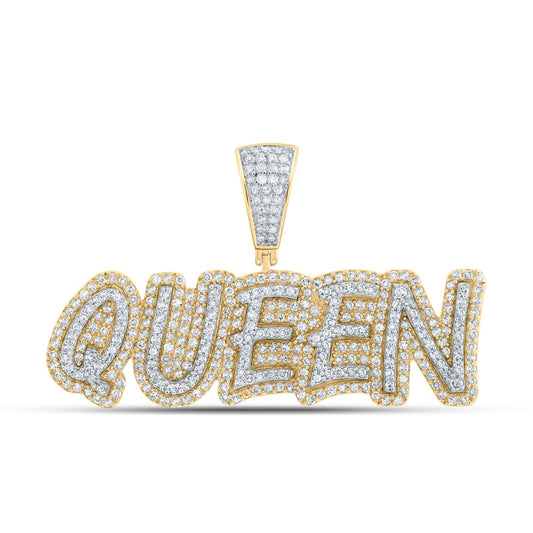 1.04 Ctw Natural Diamond Hiphop QUEEN Nameplate Pendant in 10k Yellow Gold