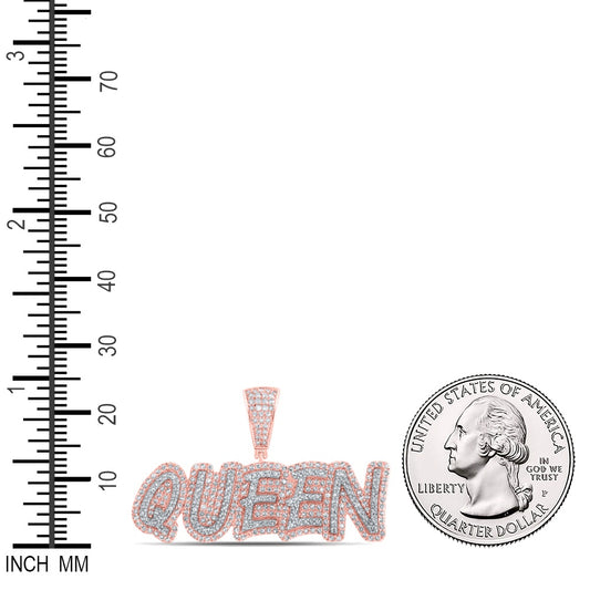 1.09 Ctw Natural Diamond Hiphop QUEEN Nameplate Pendant in 10k Rose Gold