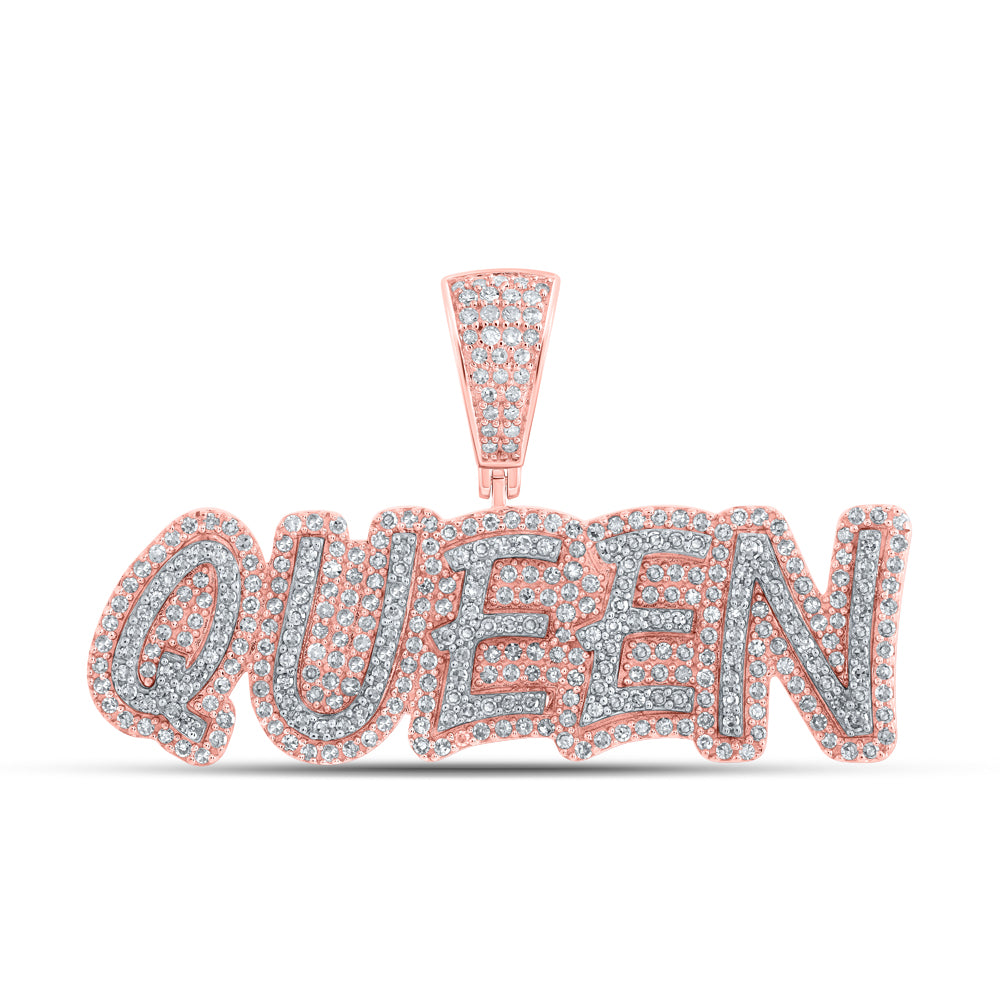 1.09 Ctw Natural Diamond Hiphop QUEEN Nameplate Pendant in 10k Rose Gold