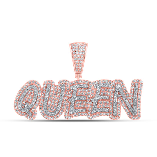 1.09 Ctw Natural Diamond Hiphop QUEEN Nameplate Pendant in 10k Rose Gold