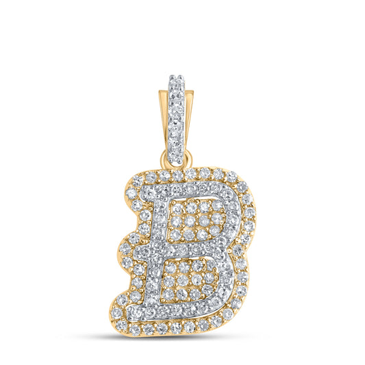 0.28 Ctw Natural Diamond Hiphop Initial Letter B Pendant in 10k Yellow Gold