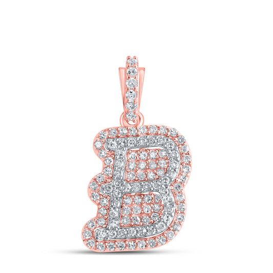0.28 Ctw Natural Diamond Hiphop Initial Letter B Pendant in 10k Rose Gold