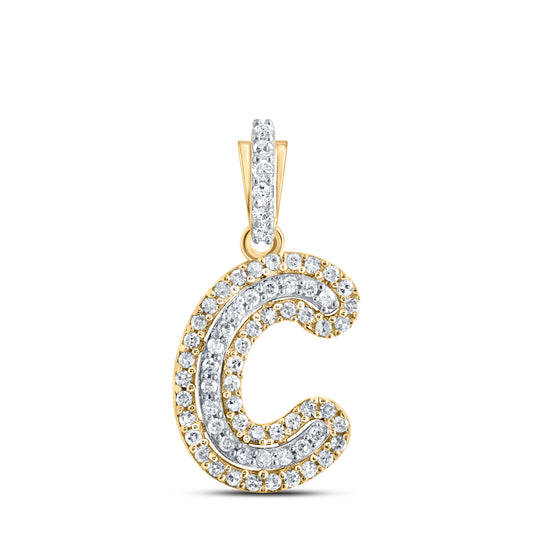 0.16 Ctw Natural Diamond Hiphop Initial Letter C Pendant in 10k Yellow Gold