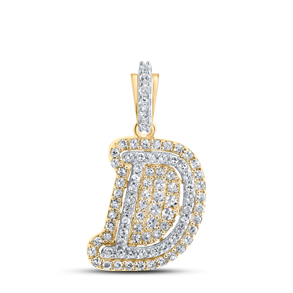 0.22 Ctw Natural Diamond Hiphop Initial Letter D Pendant in 10k Yellow Gold