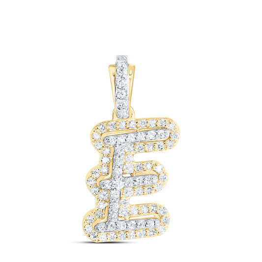 0.2 Ctw Natural Diamond Hiphop Initial Letter E Pendant in 10k Yellow Gold
