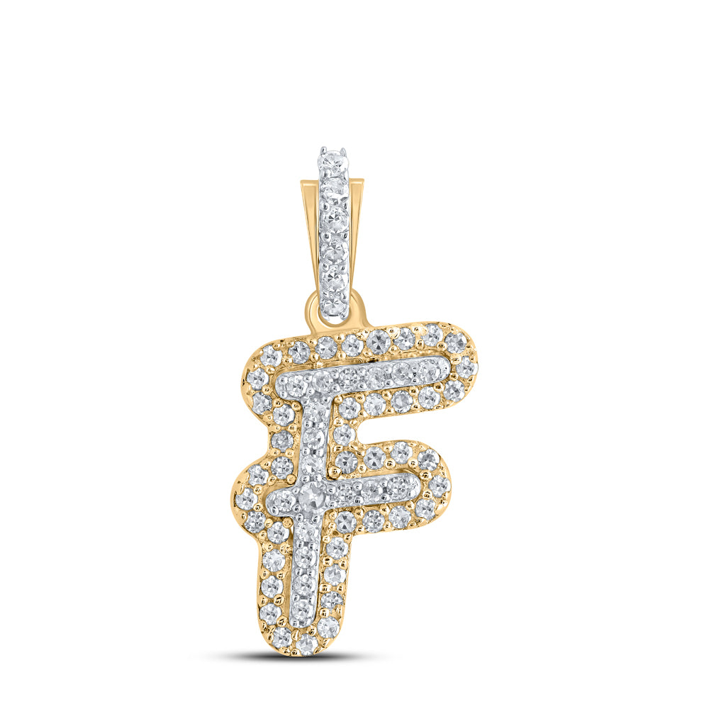 0.16 Ctw Natural Diamond Hiphop Initial Letter F Pendant in 10k Yellow Gold