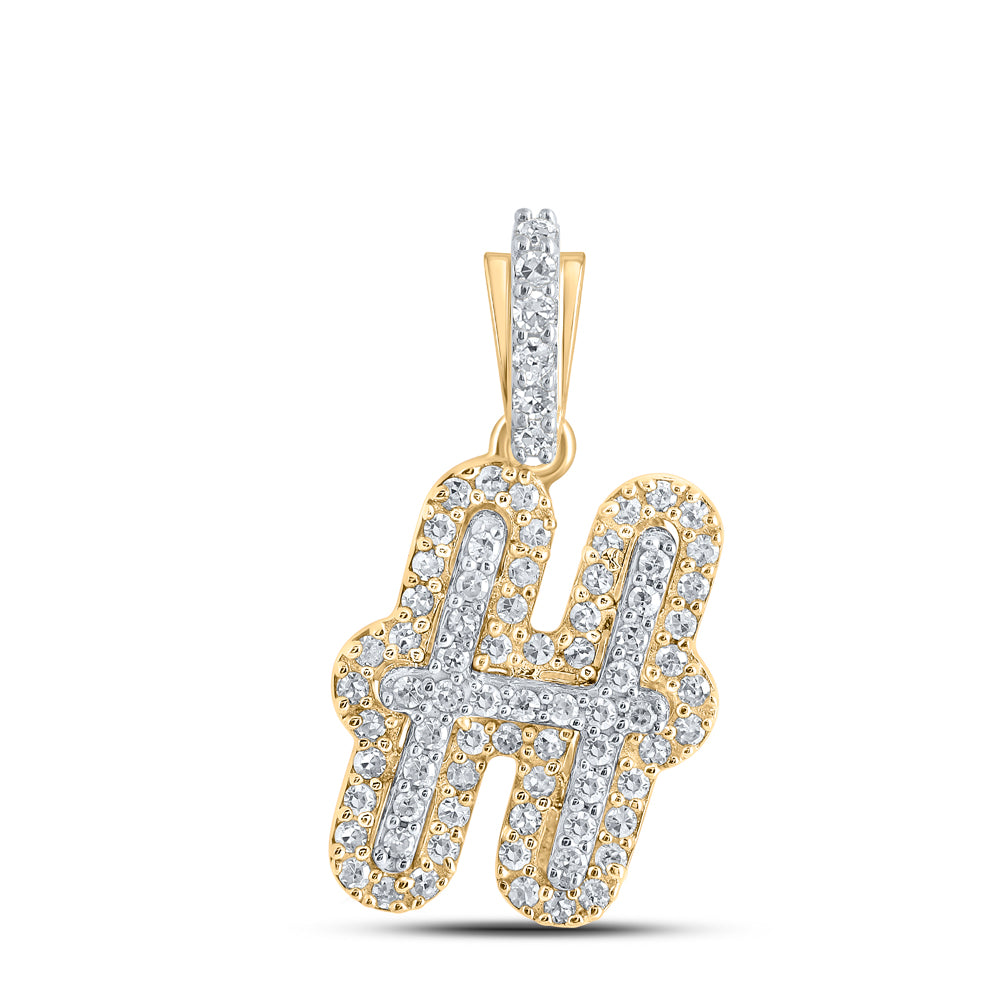 0.18 Ctw Natural Diamond Hiphop Initail Letter H Pendant in 10k Yellow Gold