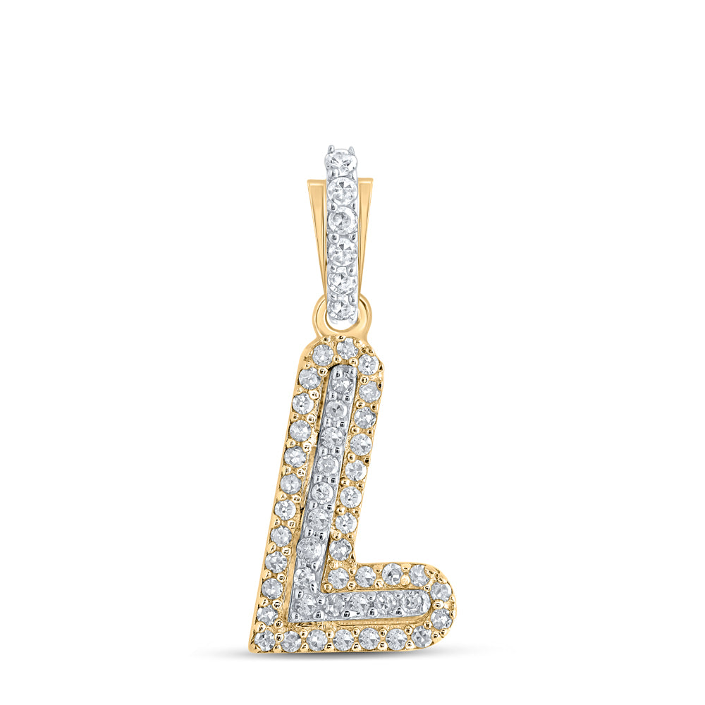 0.12 Ctw Natural Diamond Hiphop Initial Letter L Pendant in 10k Yellow Gold