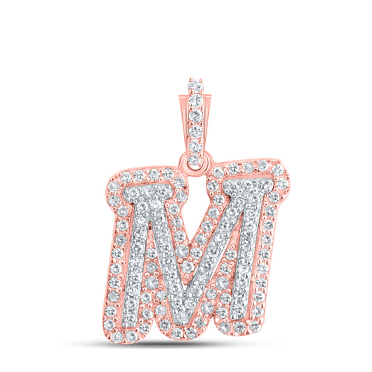 0.28 Ctw Natural Diamond Hiphop Initial Letter M Pendant in 10k Rose Gold