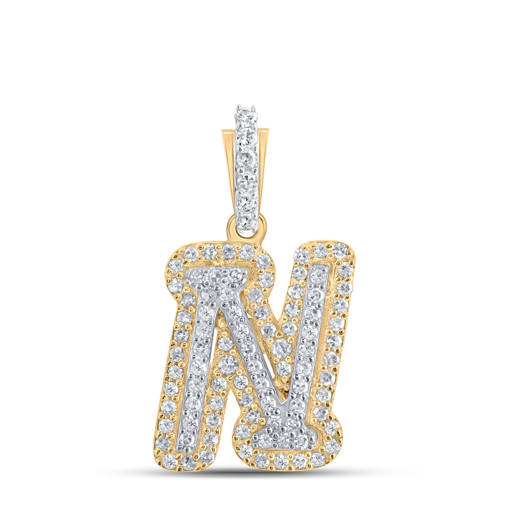 0.22 Ctw Natural Diamond Hiphop Initial Letter N Pendant in 10k Yellow Gold