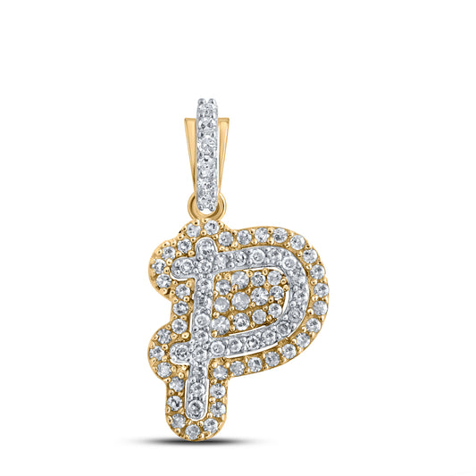 0.2 Ctw Natural Diamond Hiphop Initial Letter P Pendant in 10k Yellow Gold